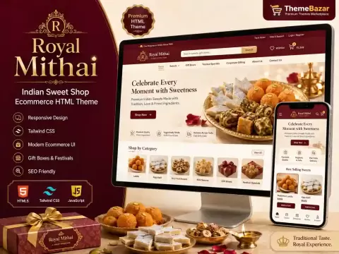 Laddu Gopal Pro – Indian Sweet Shop Ecommerce HTML Theme featured website theme preview by ThemeBazar