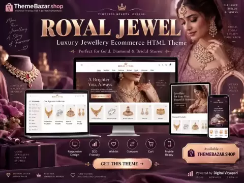 Royal Jewel – Luxury Jewellery Ecommerce HTML Website Theme featured website theme preview by ThemeBazar