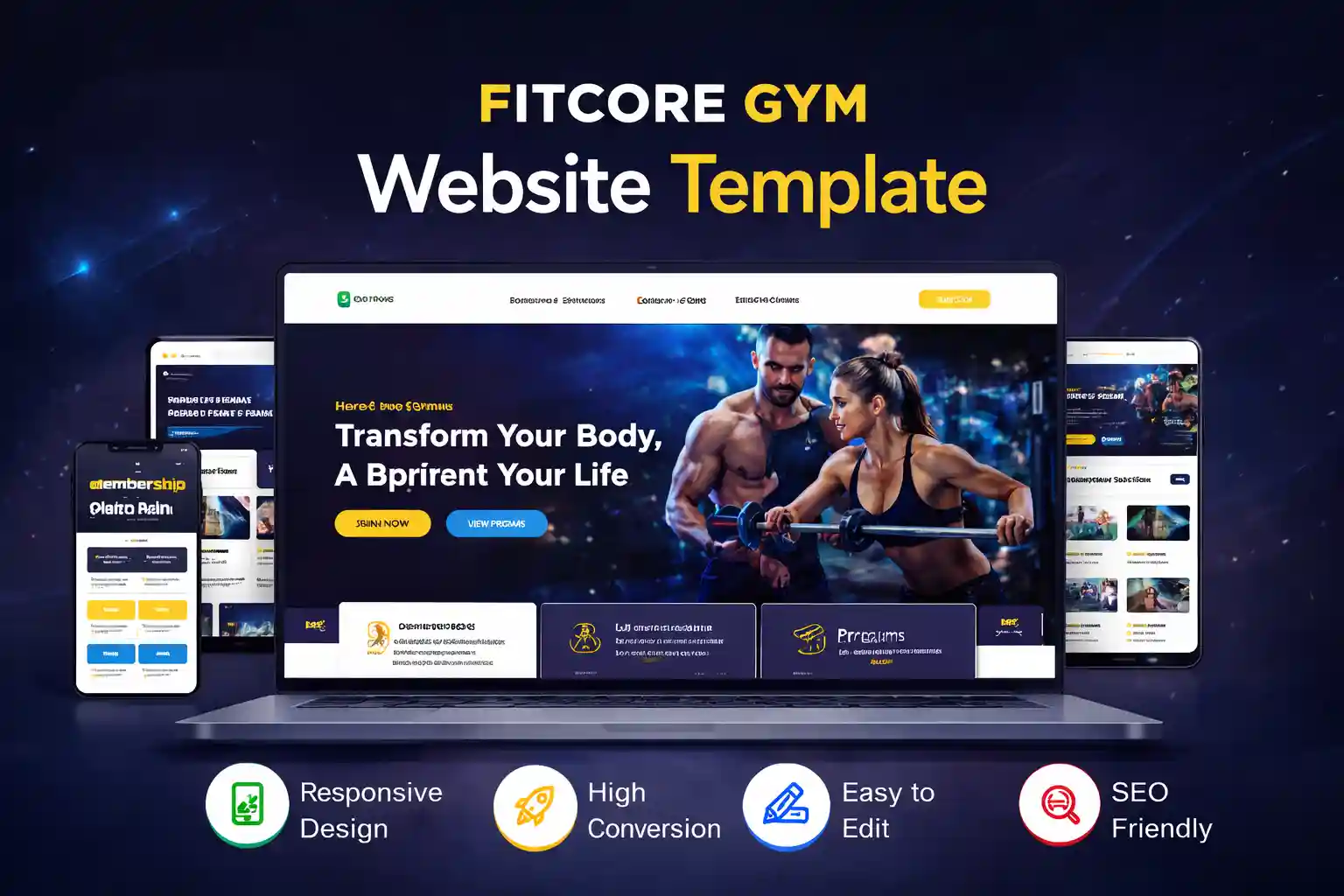FitCore Gym Website Template – Modern Fitness Website Design