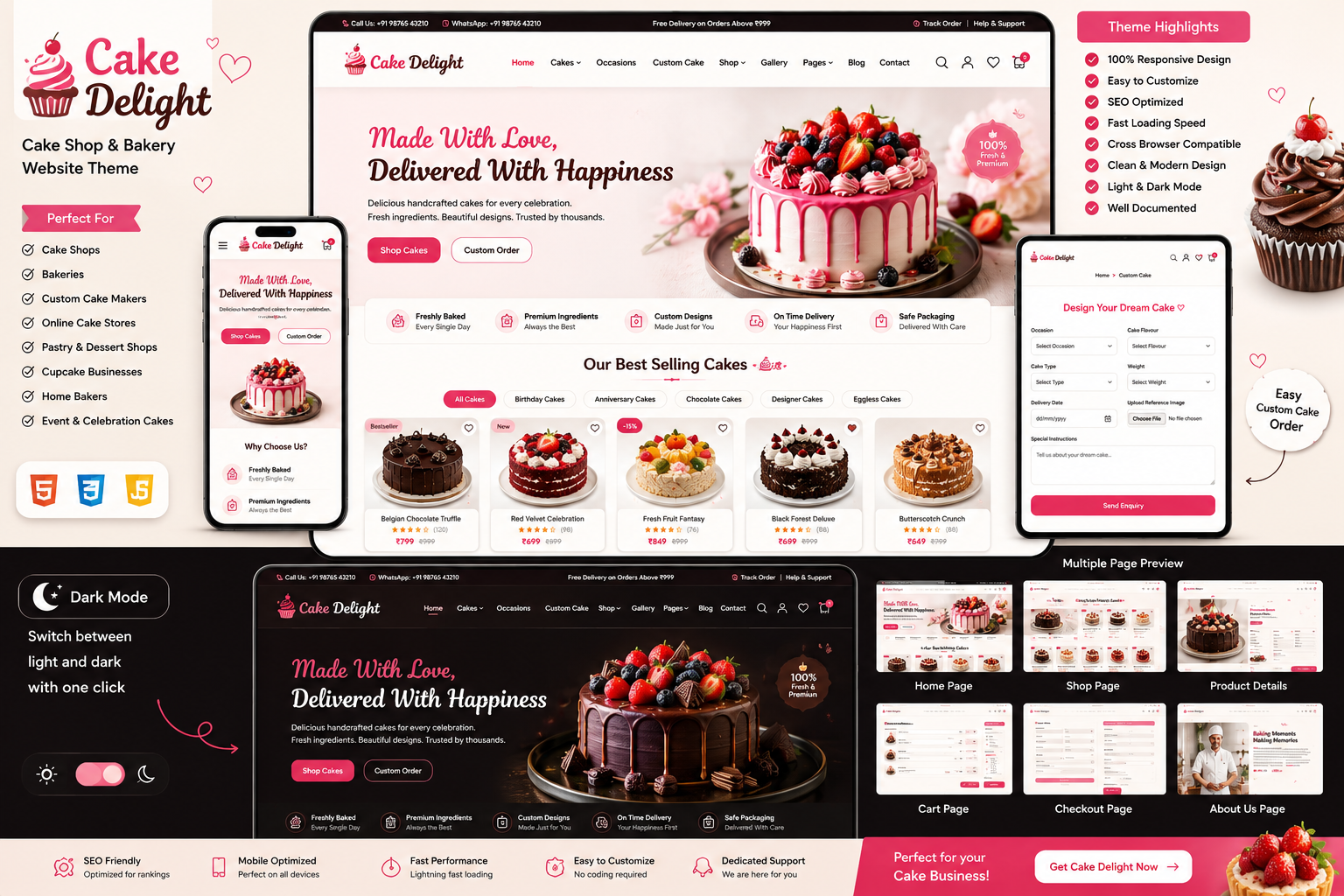Cake Delight – Premium Bakery & Cake Shop Website Theme featured website theme preview by ThemeBazar