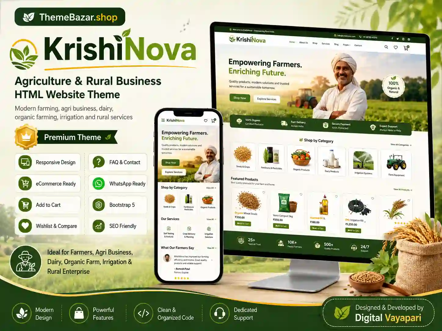 KrishiNova – Agriculture & Rural Business HTML Website Theme featured website theme preview by ThemeBazar