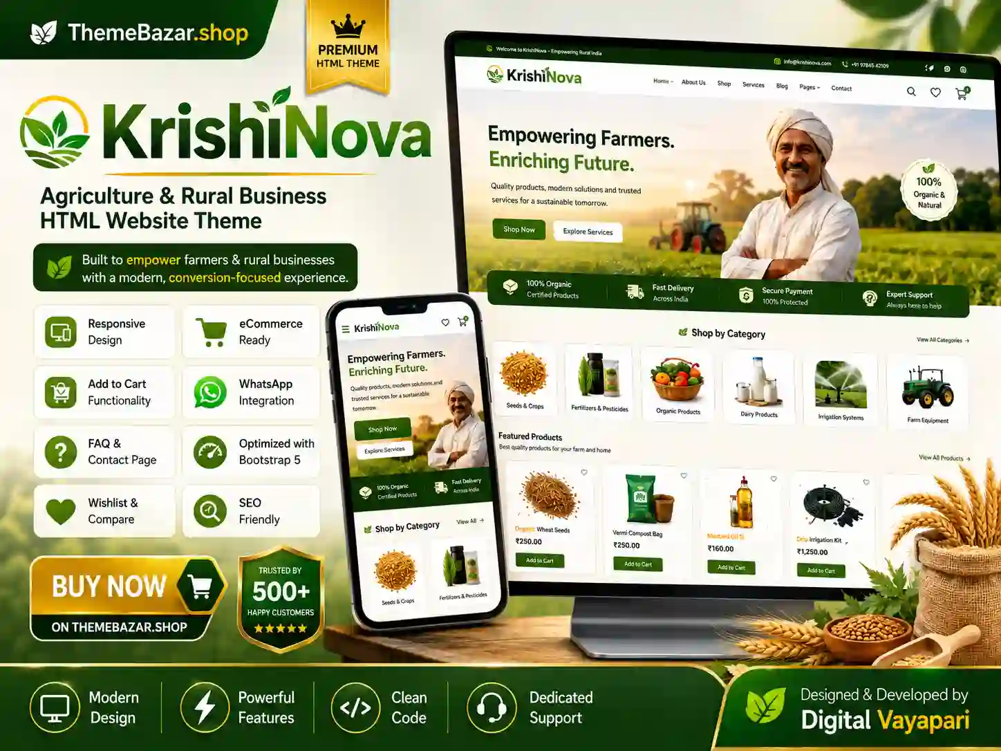 KrishiNova – Agriculture & Rural Business HTML Website Theme