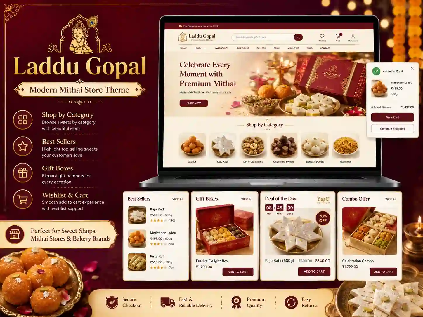 Laddu Gopal – Premium Sweets & Mithai Ecommerce HTML Theme main website theme preview by ThemeBazar