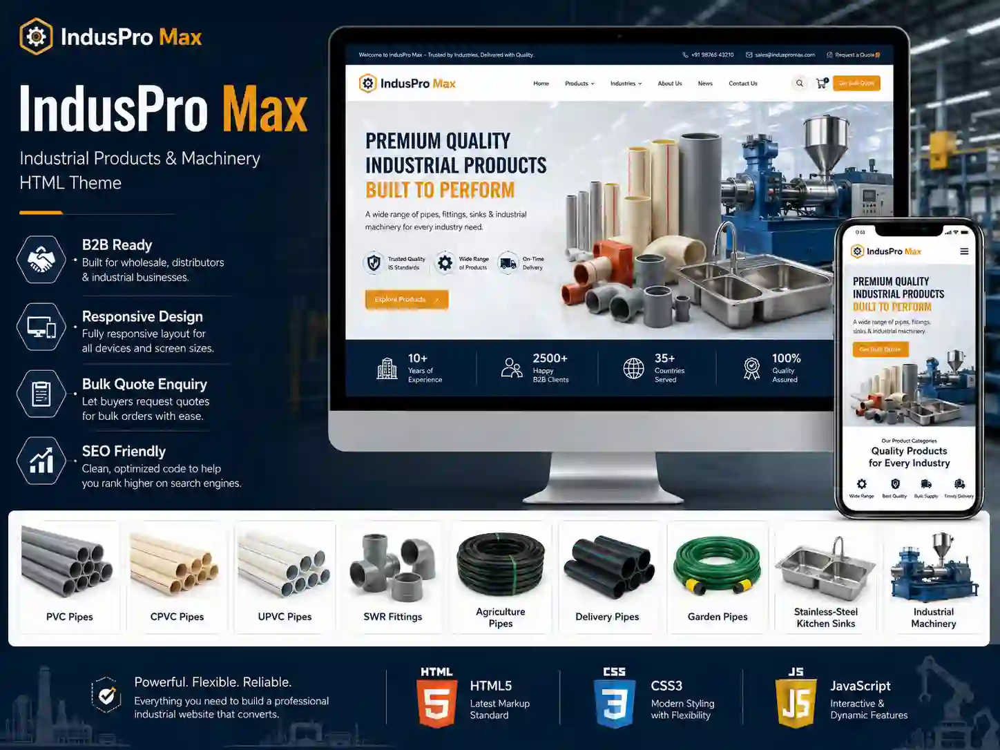 IndusPro Max – Industrial Products & Machinery HTML Theme main website theme preview by ThemeBazar