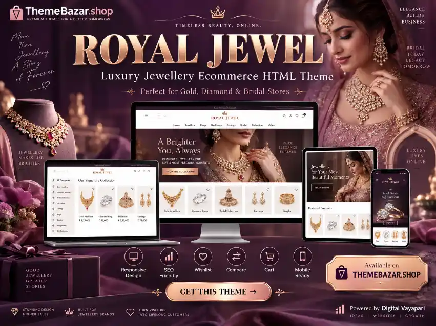 Royal Jewel – Luxury Jewellery Ecommerce HTML Website Theme main website theme preview by ThemeBazar