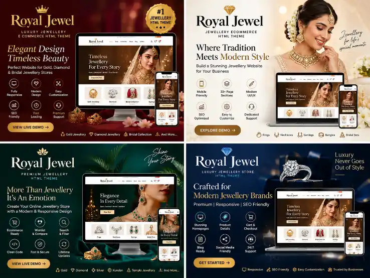 Heritage Luxe – Premium Jewellery Ecommerce HTML Theme related website theme preview by ThemeBazar
