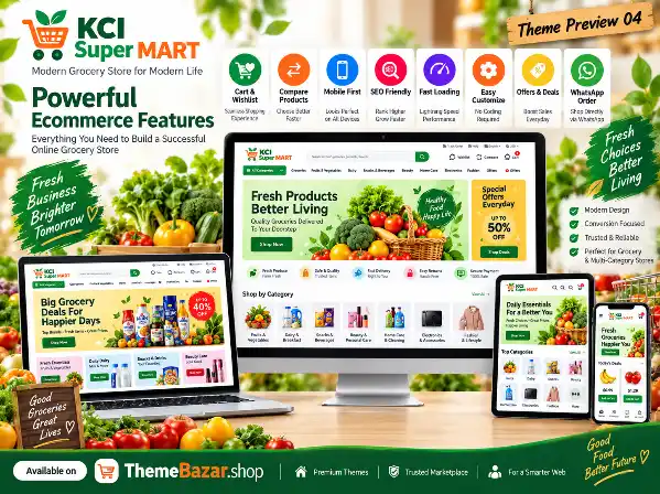 KCI Super MART – Grocery Ecommerce website theme preview by ThemeBazar