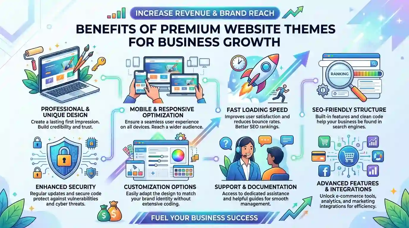 Benefits of Premium Website Themes for Business Growth blog article thumbnail by ThemeBazar
