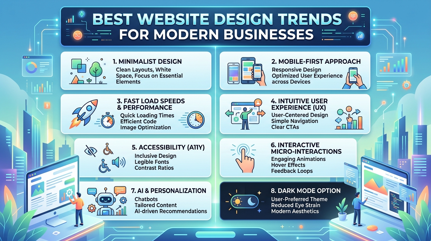Best Website Design Trends for Modern Businesses blog article thumbnail by ThemeBazar