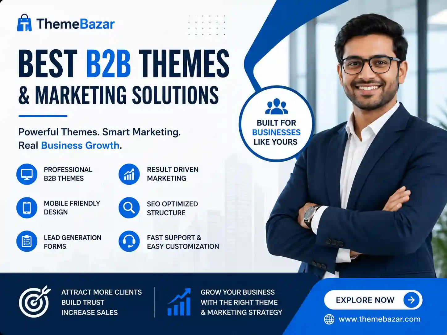 Best B2B Themes and Marketing Solutions for Modern Businesses in India blog article thumbnail by ThemeBazar