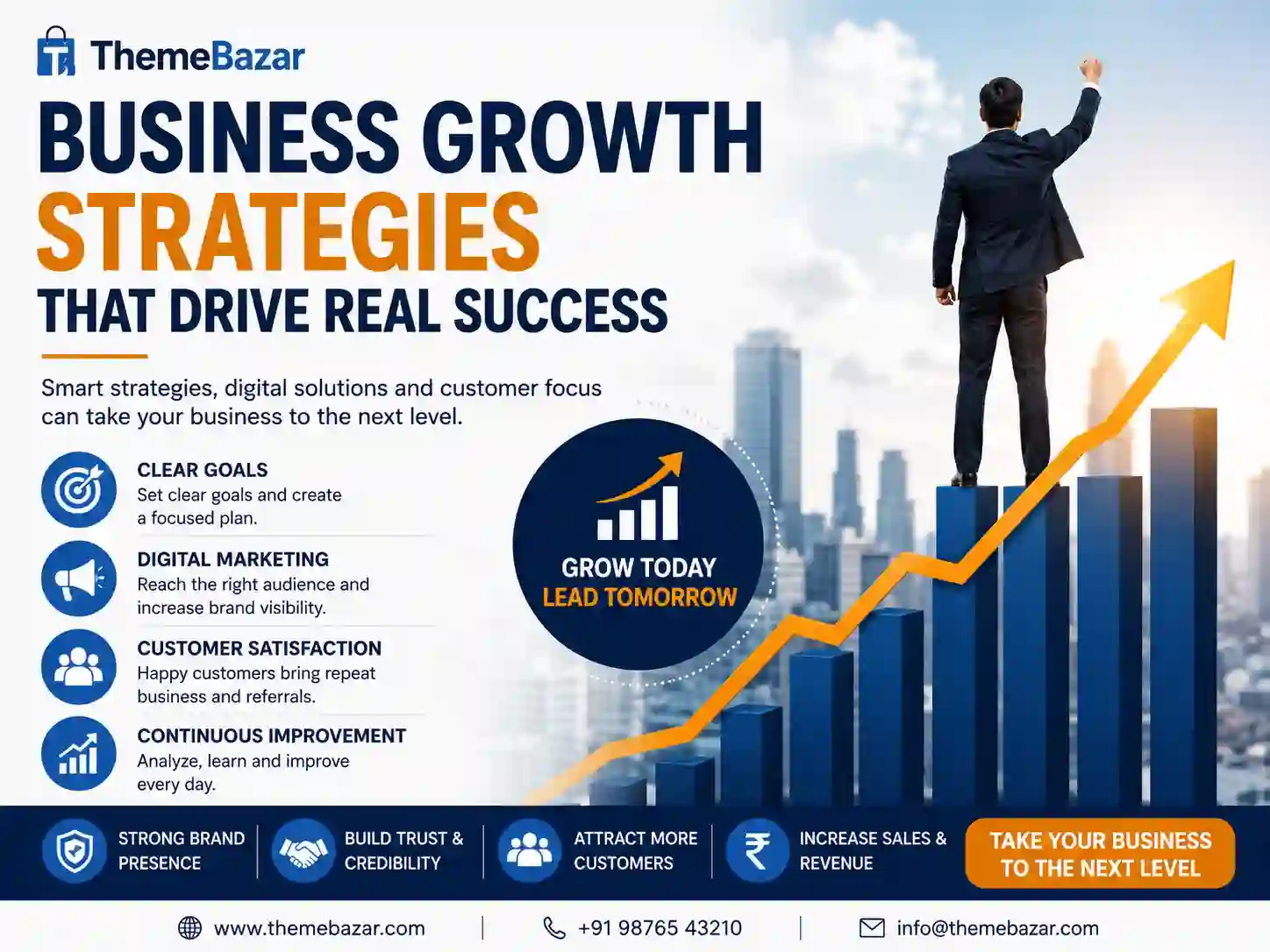 Business Growth Strategies That Help Small Businesses Succeed in India blog article thumbnail by ThemeBazar