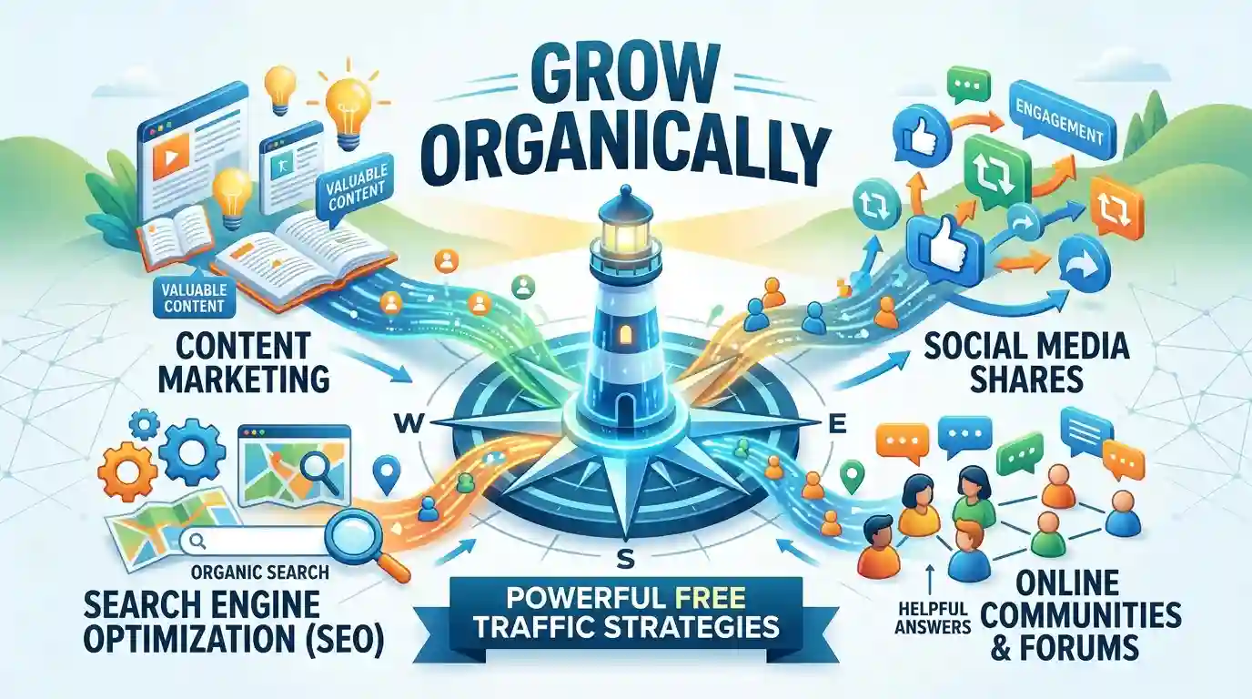 Free Traffic Generate Karne Ke Best Methods in 2026 blog article thumbnail by ThemeBazar