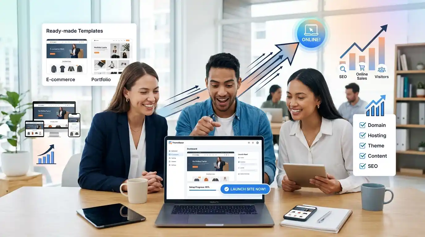 How ThemeBazar Helps Businesses Go Online Faster blog article thumbnail by ThemeBazar