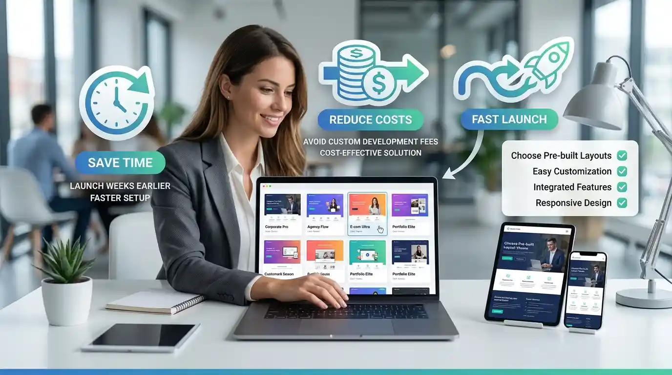 How a Ready-Made Website Theme Saves Time and Money blog article thumbnail by ThemeBazar
