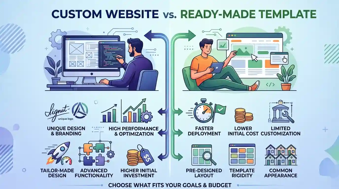 Custom Website vs Ready-Made Template: Which Is Bette blog article thumbnail by ThemeBazar