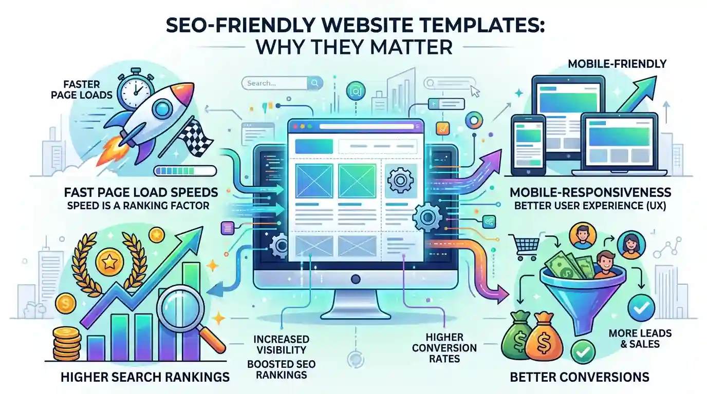 SEO-Friendly Website Templates: Why They Matter blog article thumbnail by ThemeBazar