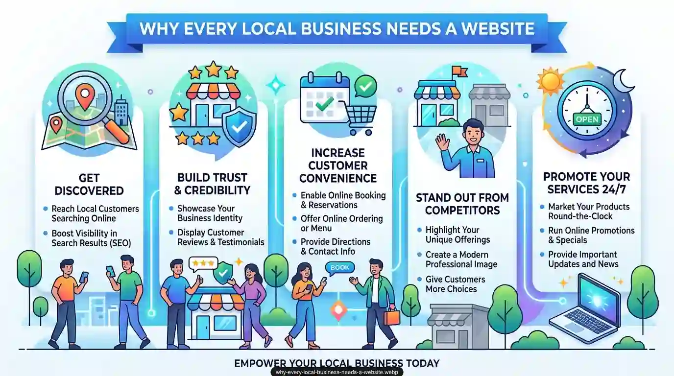 Why Every Local Business Needs a Website blog article thumbnail by ThemeBazar