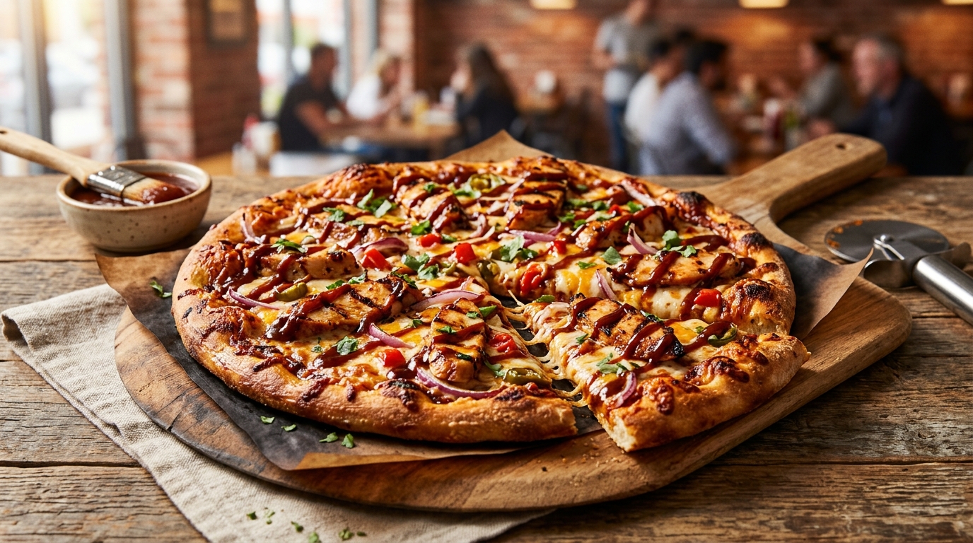 Spicy BBQ Chicken Pizza loaded with toppings