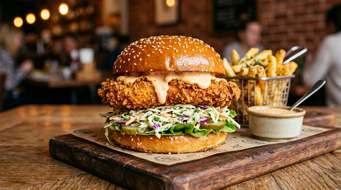 Crispy Fried Chicken Sandwich with coleslaw