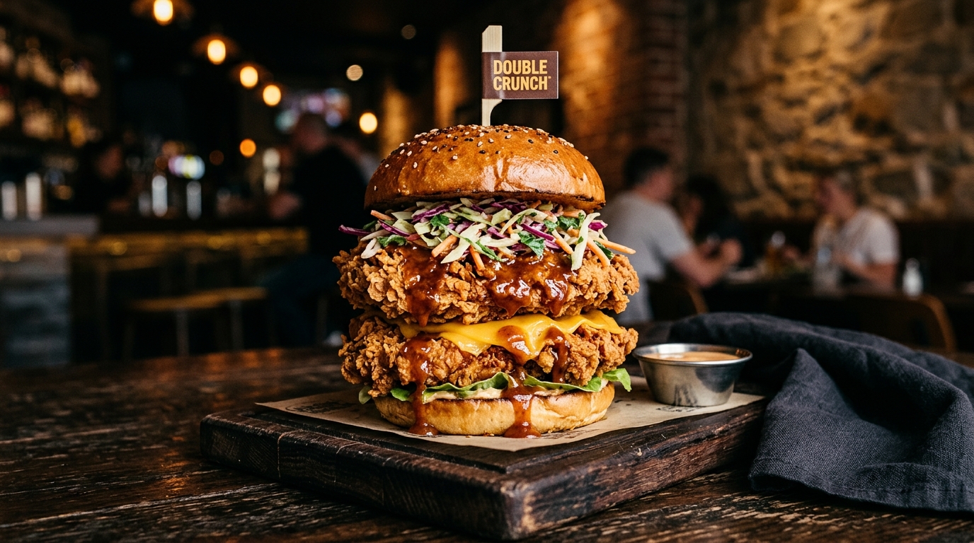 Double crunch burger with extra patty and crispy slaw