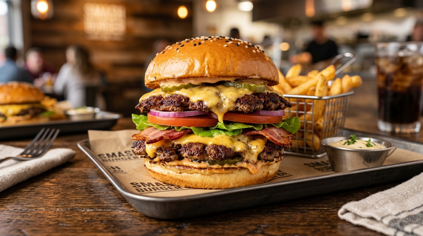 Double Patty Smash Burger with cheese melt