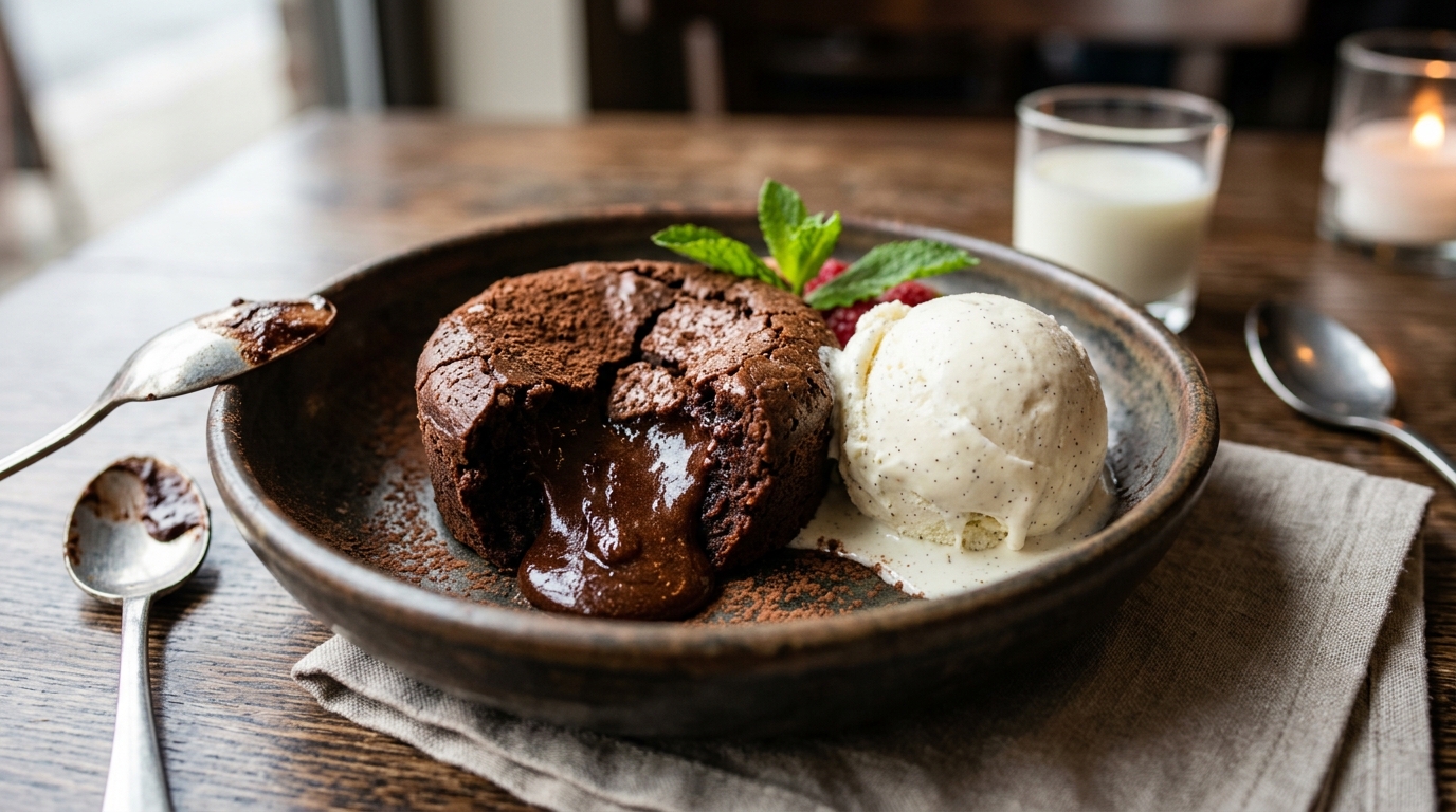 Chocolate Lava Brownie with vanilla ice cream