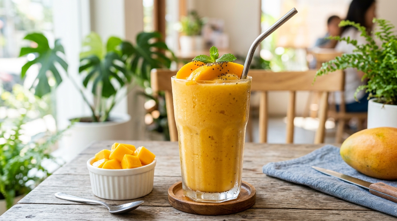 Summer drink launch event with refreshing mango shakes