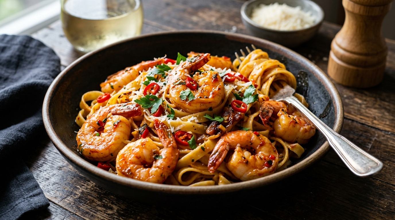 Chilli Garlic Prawn Pasta Chef Special