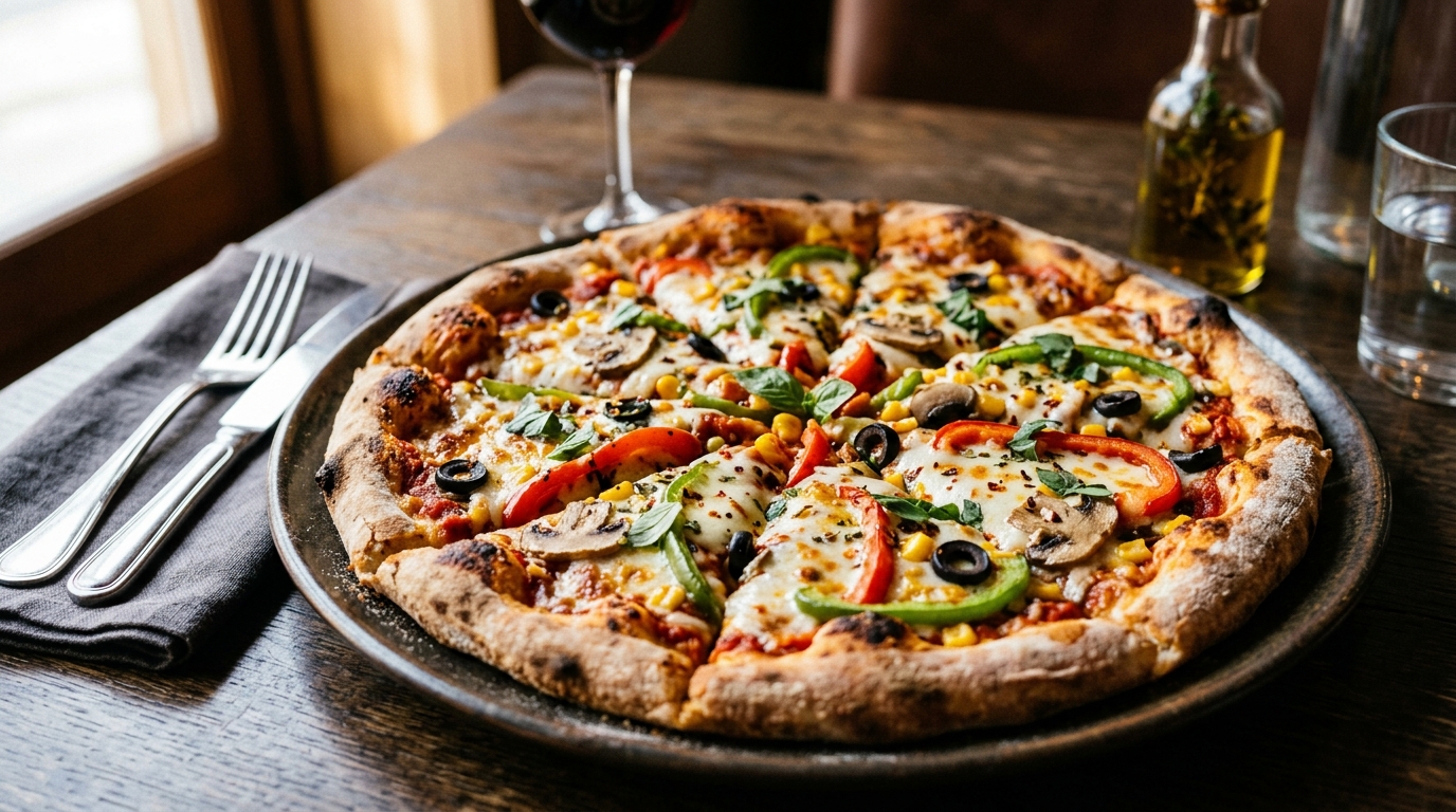 Garden Fresh Veggie Pizza with bell peppers