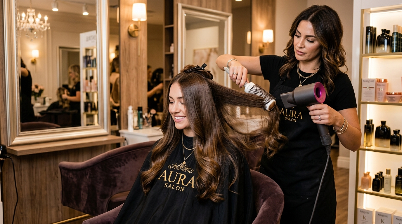 Professional hair styling at salon