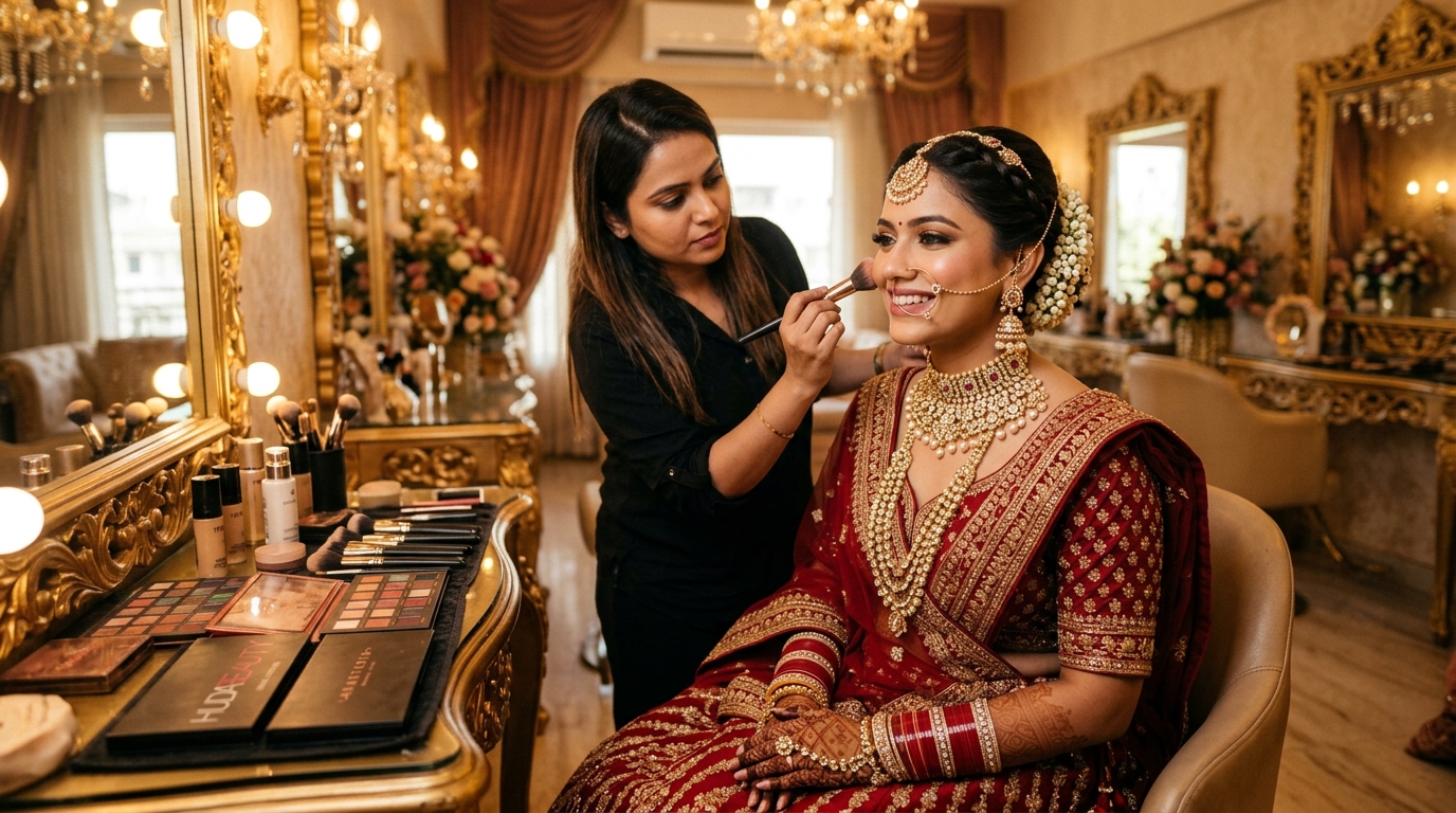Bridal makeup preparation session
