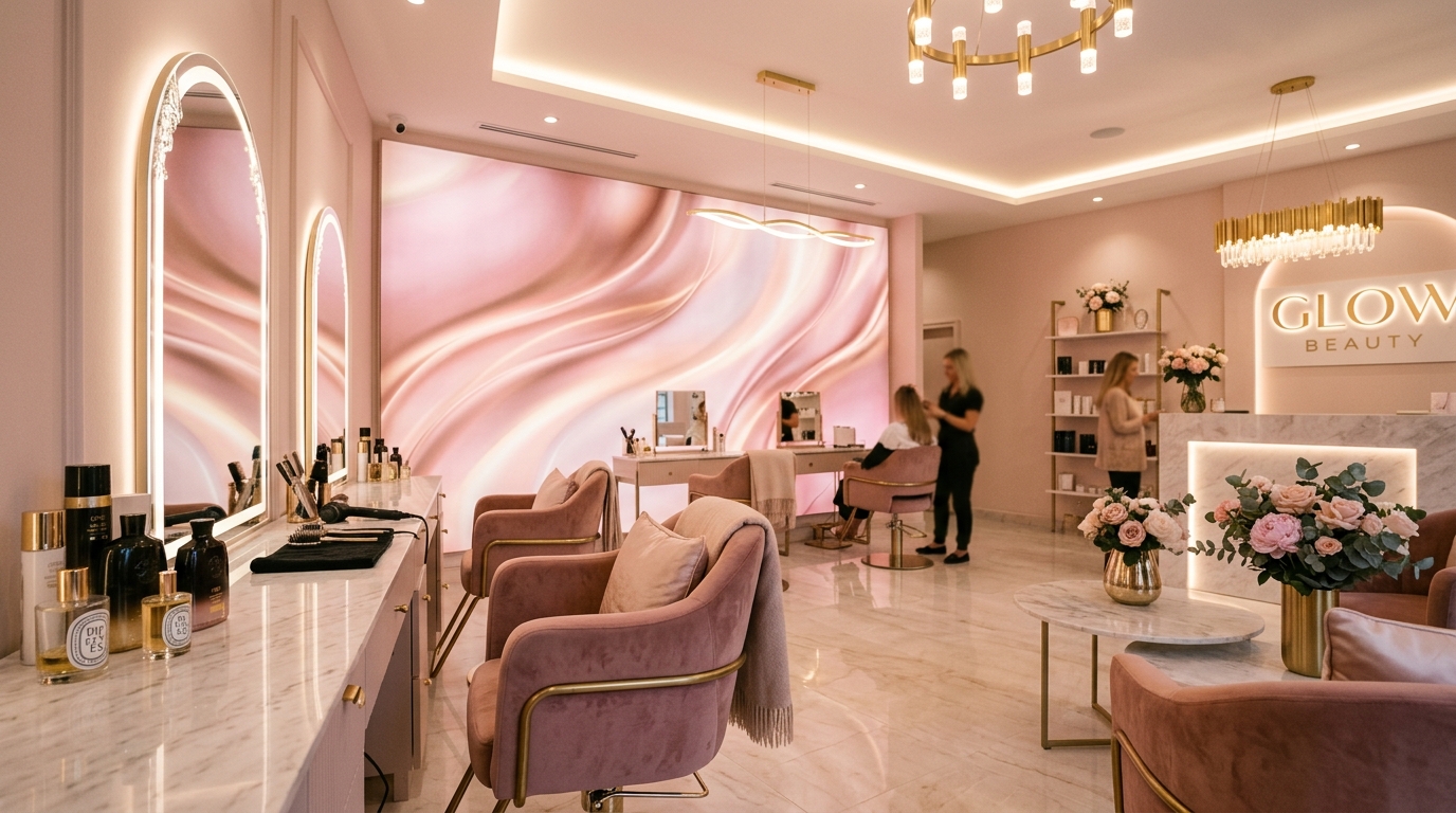 Salon interior with beauty styling setup