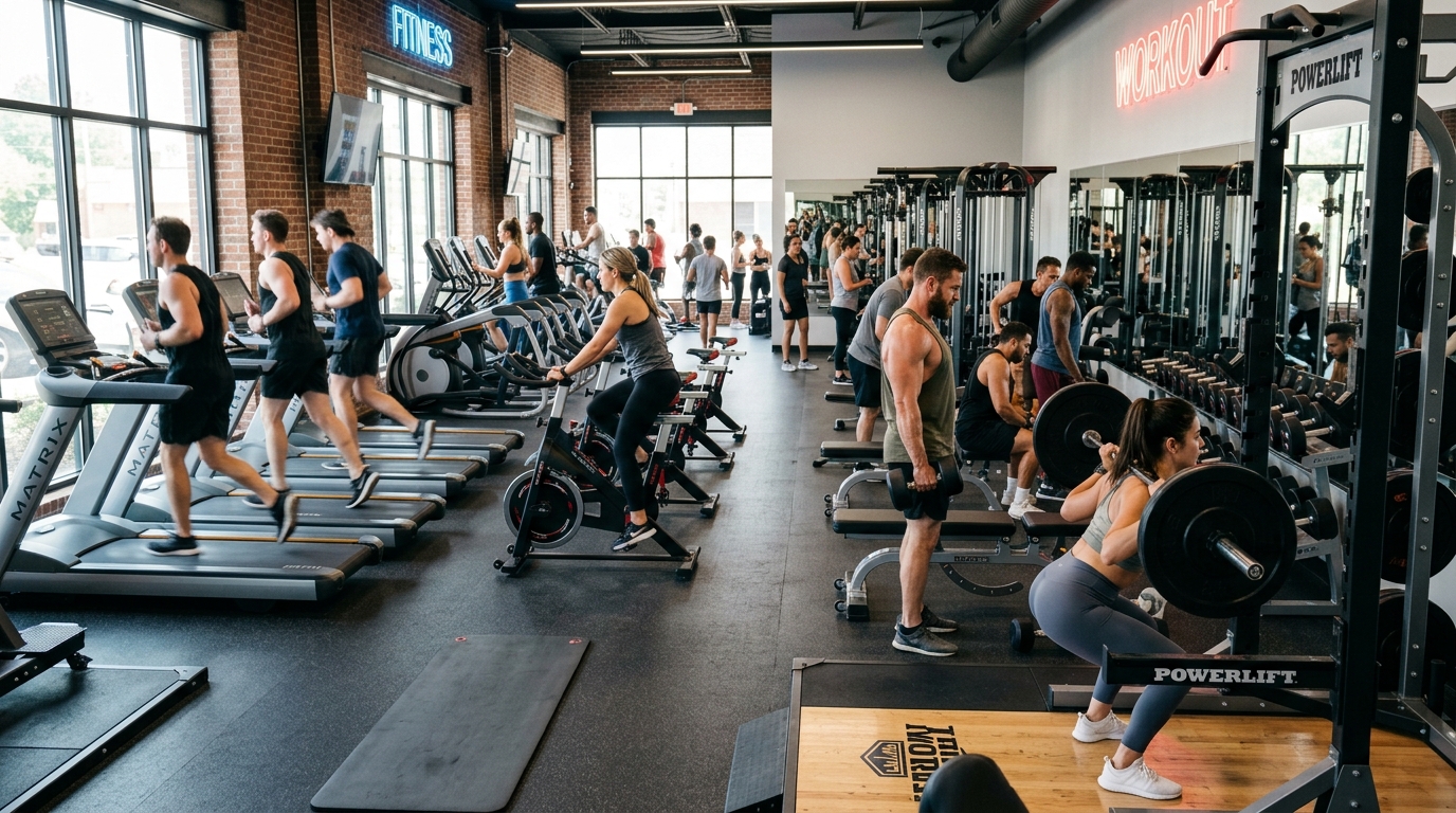 Gym members working out