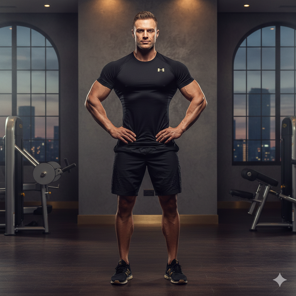 Strength trainer guiding member in gym workout area
