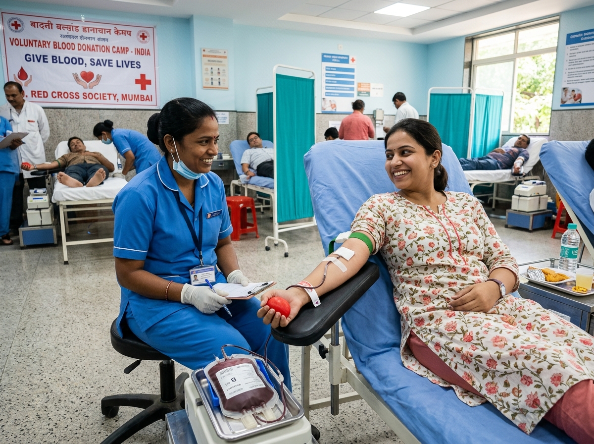 A volunteer blood donor smiling after donation
